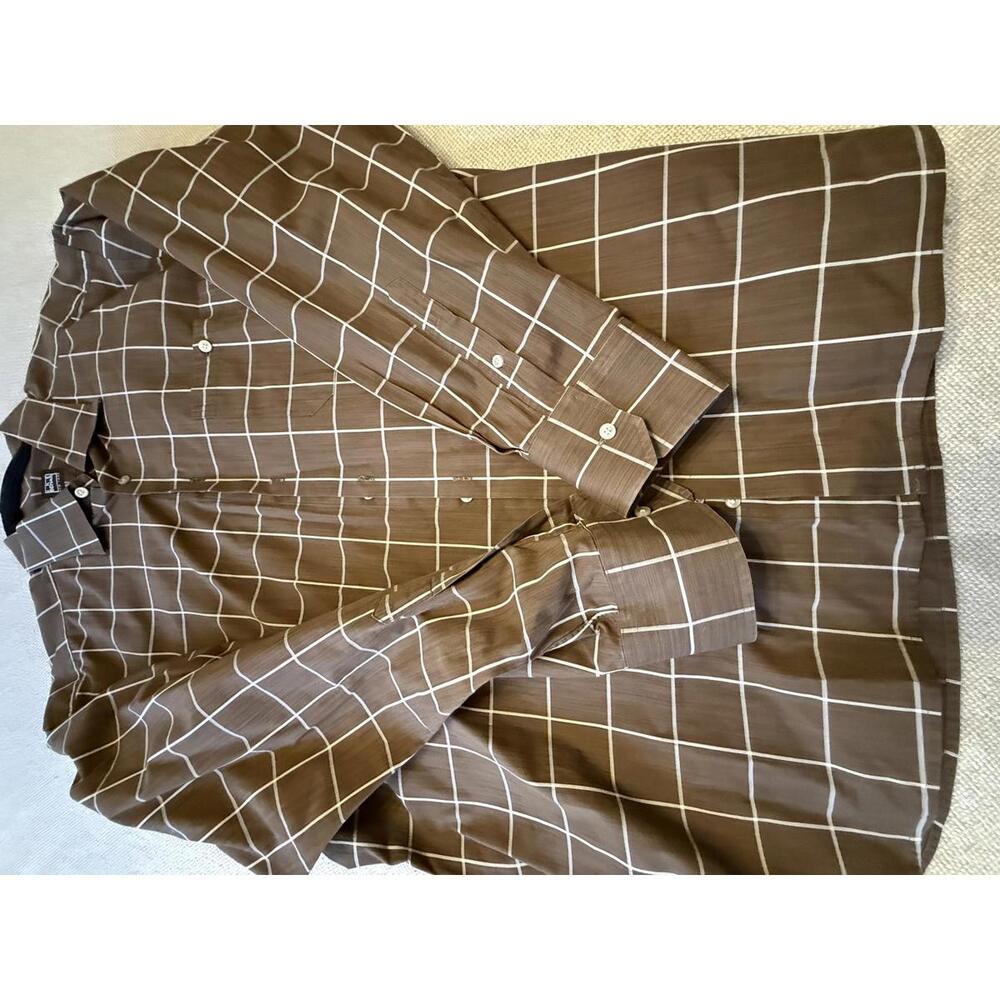 Ike Behar Brown Windowpane Pattern Cotton Dress S… - image 1